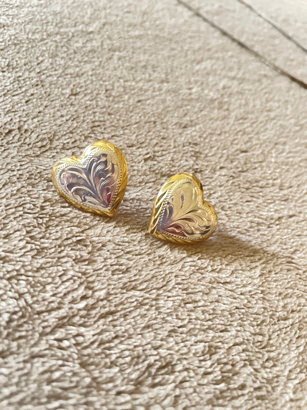 Vintage Mexican Two-Tone Sterling Silver & Gold Heart Stud Earrings